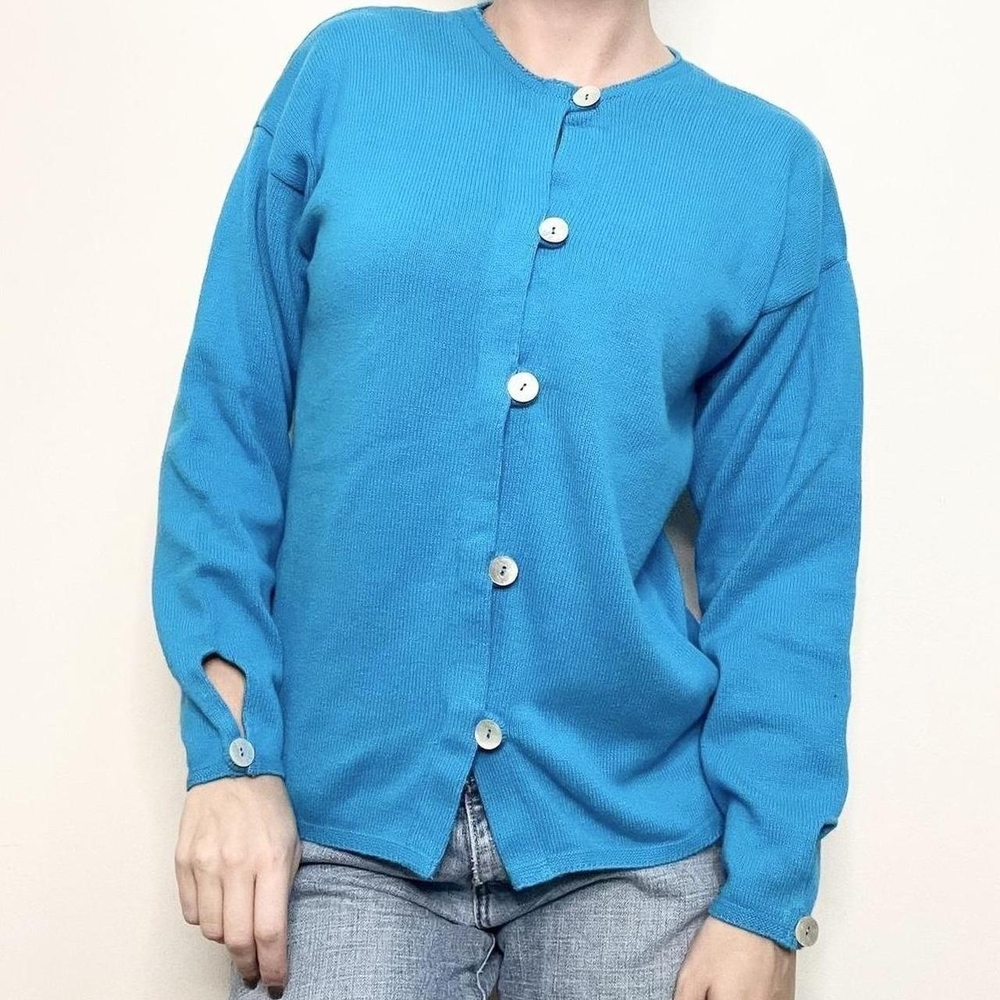 Vintage 90s blue button up lightweight sweater